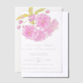 ピンクさくらんぼの花の水色の写真結婚の写真 ベラム紙招待状 (オフセット)