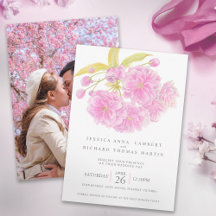 ピンクさくらんぼの花の水色の写真結婚の写真