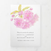 ピンクさくらんぼの花の水色 三つ折りプログラム (カバー)