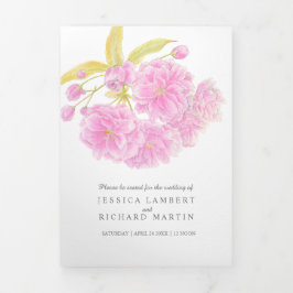 ピンクさくらんぼの花の水色 三つ折りプログラム