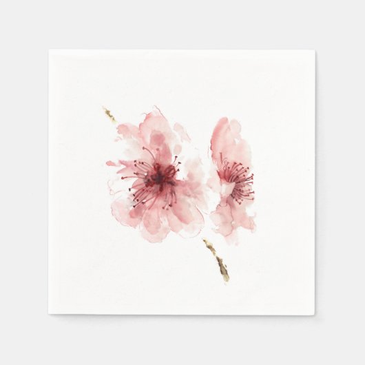 ピンクさくらんぼの花の白のデコレティフ紙ナプキン スタンダードカクテルナプキン (正面)