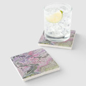 ピンクさくらんぼの花 ストーンコースター (横)