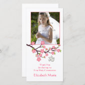 ピンクさくらんぼの花、鳩、宗教写真カード サンキューカード (正面/裏面)