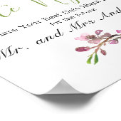 ピンクさくらんぼエレガントフローラデートのサイン ポスター (角)