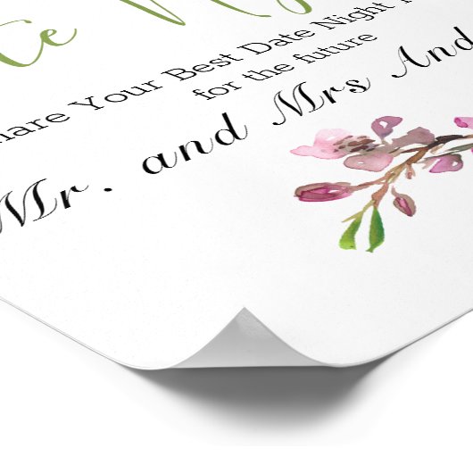 ピンクさくらんぼエレガントフローラデートのサイン ポスター (角)