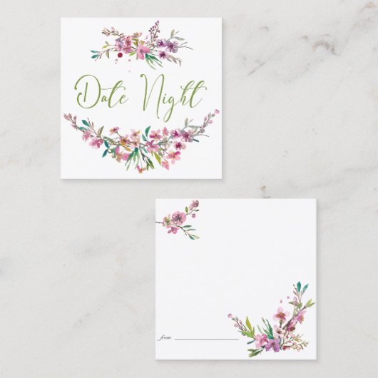 ピンクさくらんぼエレガントフローラ日付ナイトカード スクエア名刺 (正面/裏面)