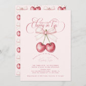 ピンクさくらんぼオントップブライダルシャワー 招待状 (正面/裏面)