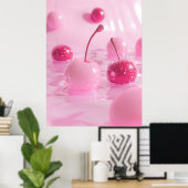 ピンクさくらんぼコケットポスター ポスター (ホームオフィス)