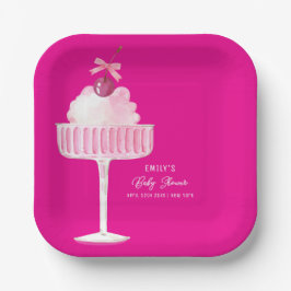 ピンクさくらんぼシャンパンブランチ女子ベビーシャワー ペーパープレート