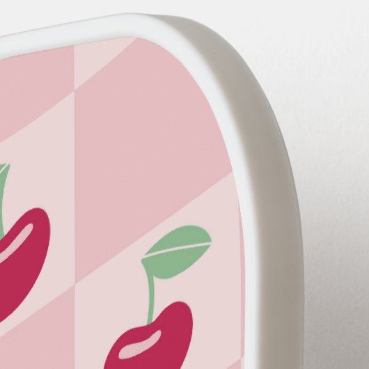 ピンクさくらんぼチェッカーボードキュートコケット ピックルボールラケット (左詳細)