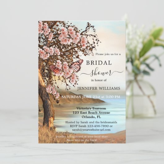 ピンクさくらんぼツリーバタフライブライダルシャワー 招待状 (スタンド正面)