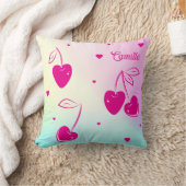 ピンクさくらんぼハートお洒落かわいい虹の名前 クッション (ブランケット)