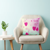 ピンクさくらんぼハートお洒落かわいい虹の名前 クッション (椅子)