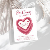 ピンクさくらんぼハートモダン誕生日 招待状