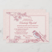 ピンクさくらんぼバードファースト聖餐式 招待状 (正面/裏面)