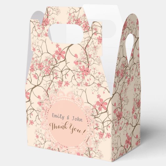ピンクさくらんぼパーソナライズされた花切妻箱 フェイバーボックス (オープン)