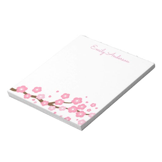ピンクさくらんぼパーソナライズされた花咲きメモ ノートパッド (回転)