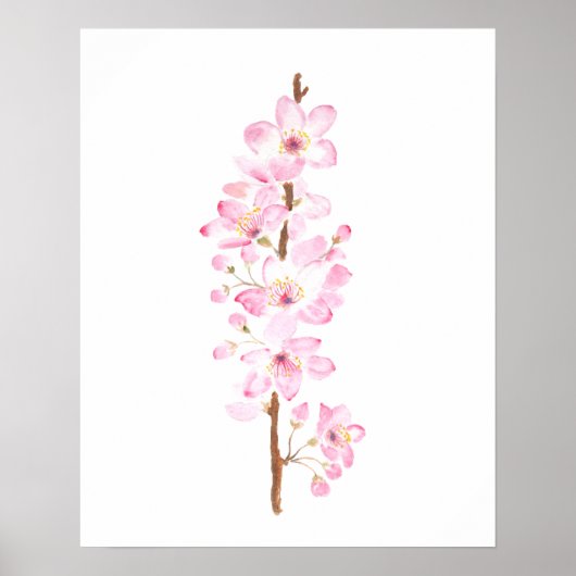 ピンクさくらんぼピンク桜水彩画 ポスター (正面)
