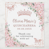 ピンクさくらんぼフラズバタフライバラ金ゴールド ワインラベル (シングルラベル)