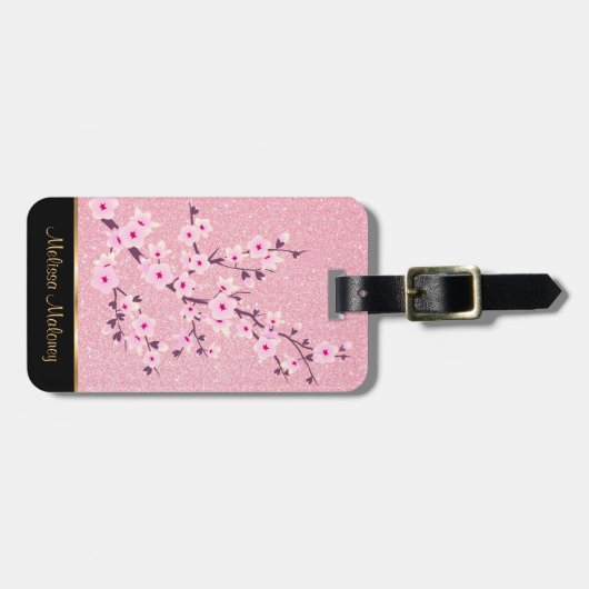 ピンクさくらんぼフラムスグリッター ラゲッジタグ (正面横)