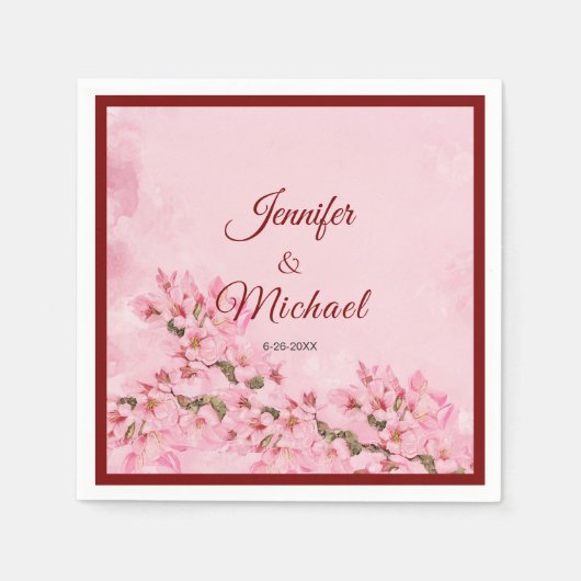 ピンクさくらんぼフラムス春の結婚式 スタンダードカクテルナプキン (正面)