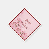 ピンクさくらんぼフラムス春の結婚式 スタンダードカクテルナプキン (角)