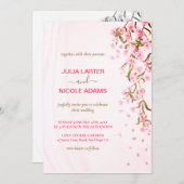 ピンクさくらんぼフローラシャワ結婚ー 招待状 (正面/裏面)