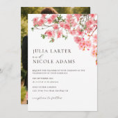 ピンクさくらんぼフローラシャワ結婚ー 招待状 (正面/裏面)