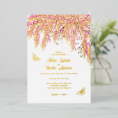 ピンクさくらんぼフローラシャワ結婚ー 箔招待状 (立ち正面)