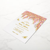 ピンクさくらんぼフローラシャワ結婚ー 箔招待状 (回転した状態)