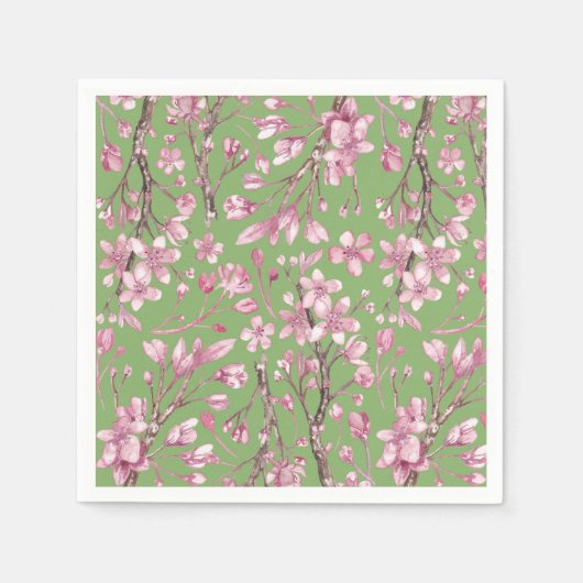 ピンクさくらんぼフローラプリント紙ナプキン スタンダードカクテルナプキン (正面)
