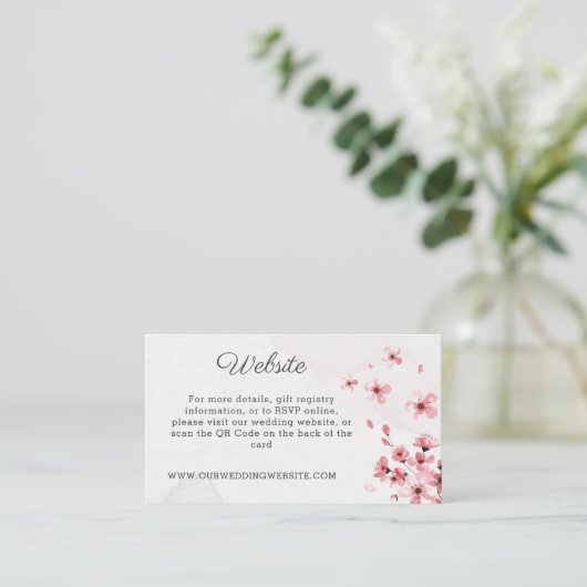 ピンクさくらんぼフローラQRコード結婚のウェブサイト エンクロージャーカード (スタンド正面)