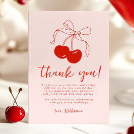 ピンクさくらんぼブライダルシャワーサンキューカード サンキューカード