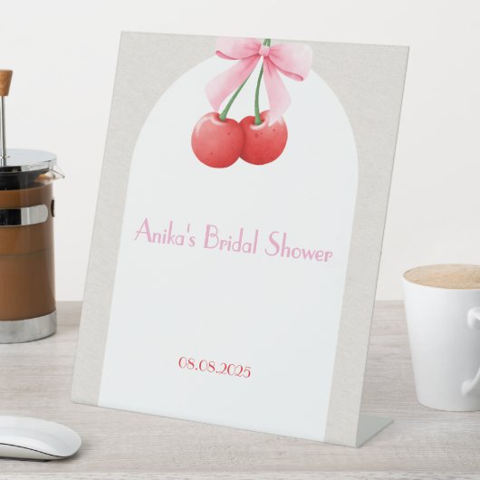 ピンクさくらんぼブライダルシャワー収集 台座サイン (インサイチュ)