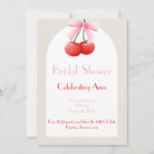 ピンクさくらんぼブライダルシャワー収集 招待状 (正面)