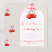 ピンクさくらんぼブライダルシャワー収集 招待状 (正面/裏面)
