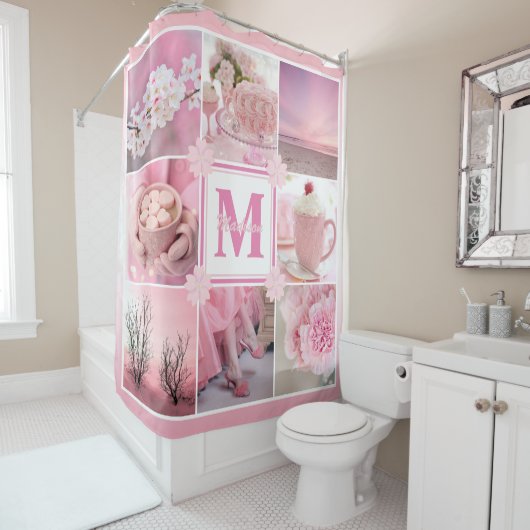 ピンクさくらんぼブラウズインスタグラムフォトグリッド桜 シャワーカーテン (インサイチュ)