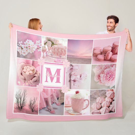 ピンクさくらんぼブラウズインスタグラムフォトグリッド桜 フリースブランケット (インサイチュ)