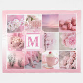 ピンクさくらんぼブラウズインスタグラムフォトグリッド桜 フリースブランケット (正面(横))