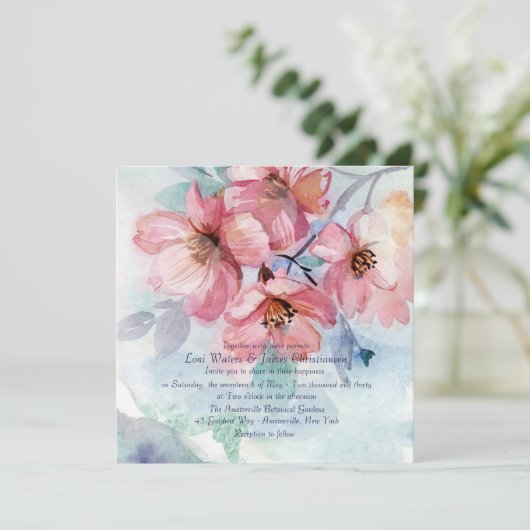 ピンクさくらんぼブラッズスクエア結婚式招待状 招待状 (スタンド正面)