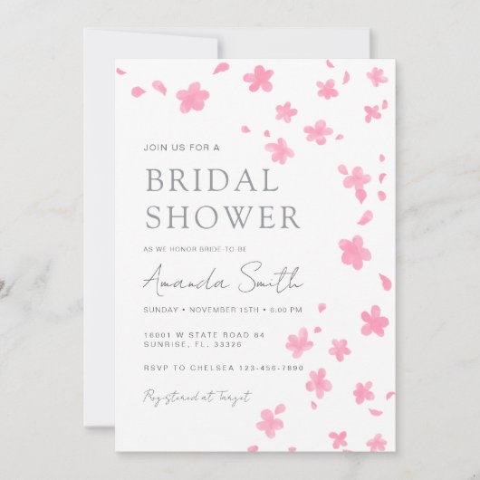 ピンクさくらんぼブラッドサムブライダルシャワー 招待状 (正面)