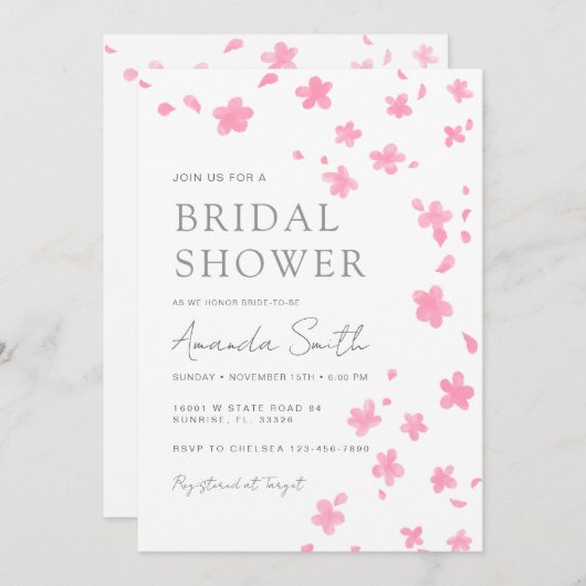 ピンクさくらんぼブラッドサムブライダルシャワー 招待状 (正面/裏面)