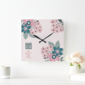 ピンクさくらんぼブロッサムアジアフローラデザイン「愛」 スクエア壁時計 (ホーム)