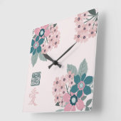 ピンクさくらんぼブロッサムアジアフローラデザイン「愛」 スクエア壁時計 (傾斜)