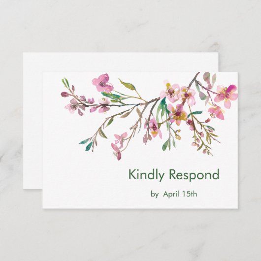 ピンクさくらんぼブロッサムウェディングRSVP 出欠カード (正面/裏面)