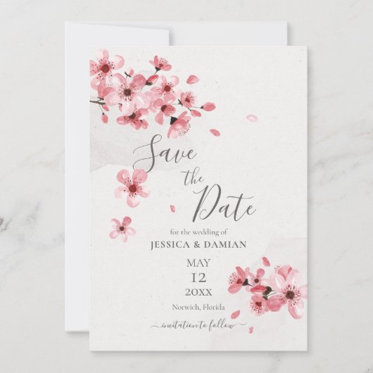 ピンクさくらんぼブロッサムウォーター色結婚フローラ セーブザデート (正面)