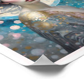 ピンクさくらんぼブロッサムウーマンアールデコサークル ポスター (角)