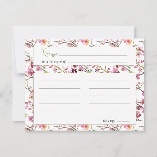 ピンクさくらんぼブロッサムエレガントなウェディングレシピカード ノートカード (正面)