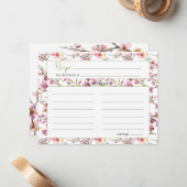 ピンクさくらんぼブロッサムエレガントなウェディングレシピカード ノートカード (正面/裏面インサイチュ)