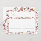ピンクさくらんぼブロッサムエレガントなウェディングレシピカード ノートカード (正面/裏面)